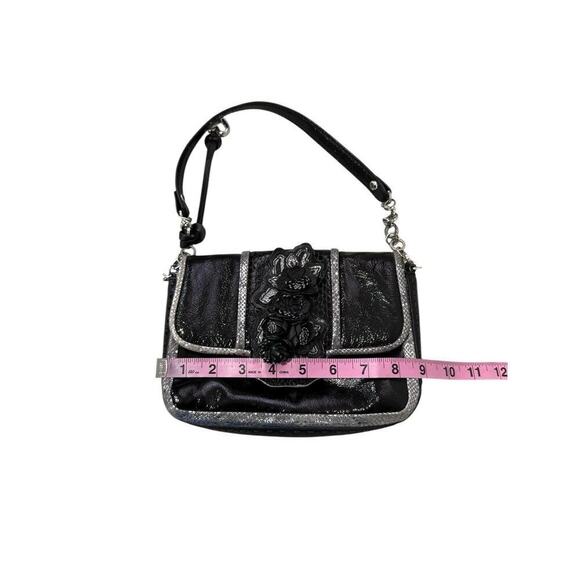 Brighton Black Silver Patent Leather 3D Flower Mini Shoulder Bag - Picture 6 of 8